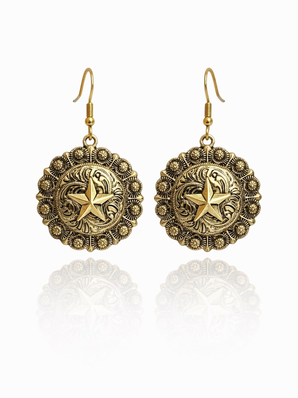 Gold Metallic Star Medallion Drop Earrings
